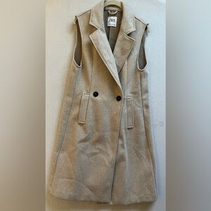 Zara Beige Sleeveless Longline Vest Sz XS